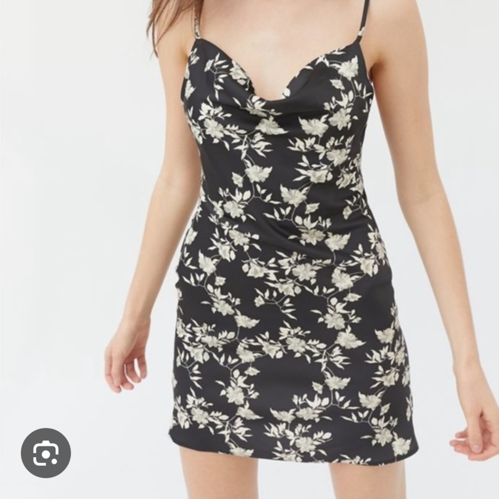 Urban Outfitters Black White Floral Cowl Mini Dress (size S)